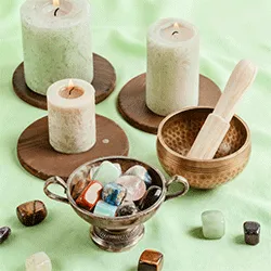 Velas fondo verde para terapias alternativas